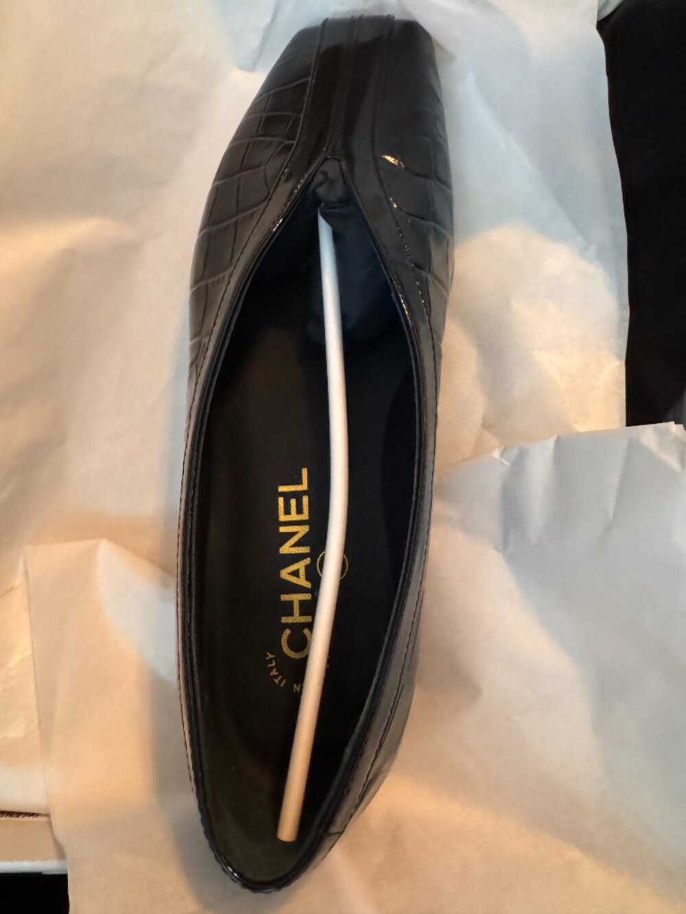 Chanel Croc Embossed Ballet Flats Black Patent Calfskin 36.5 SS26 Blazy - Picture 9 of 11